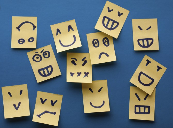 Smilies yellow stickers on blue background